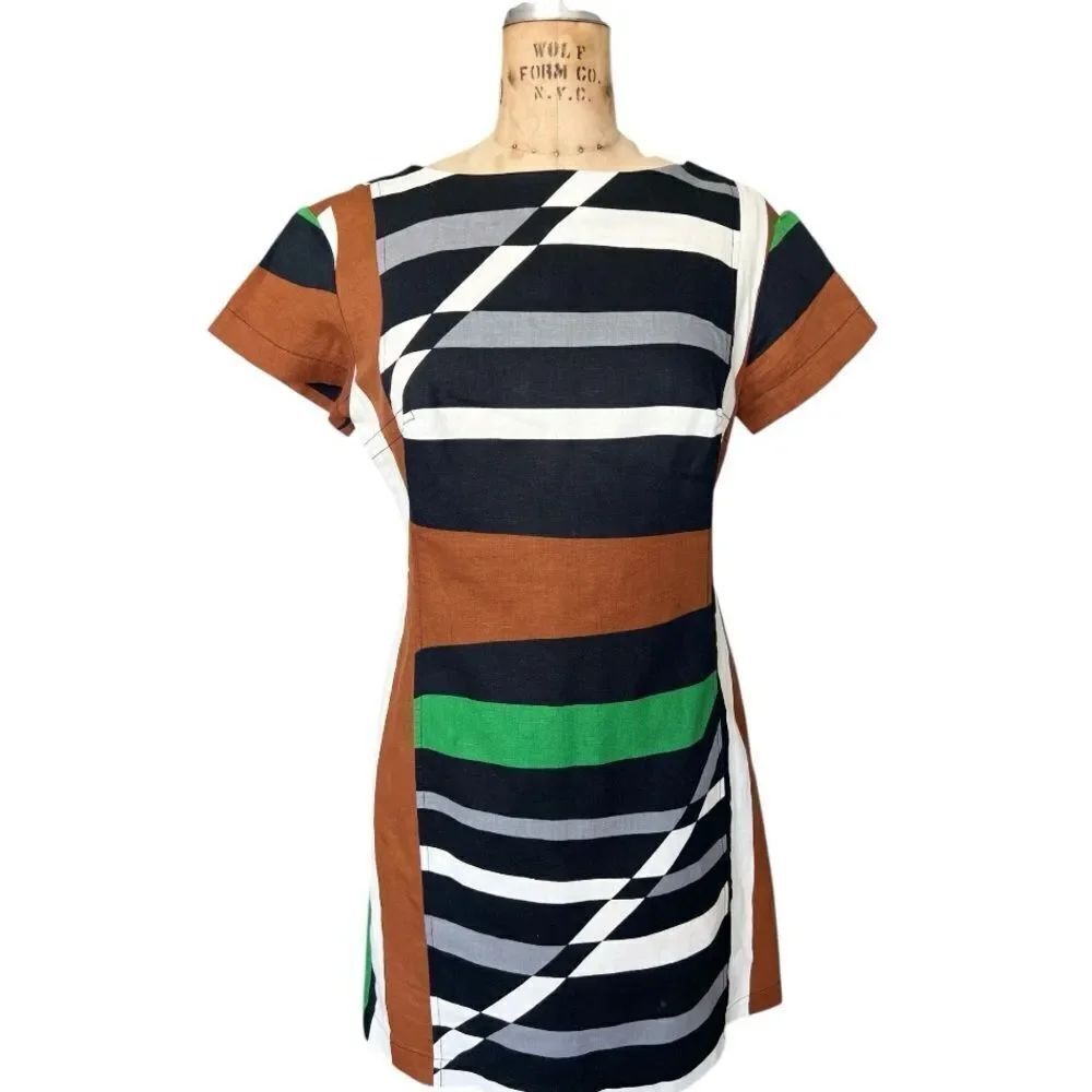 Derek Lam Geometric Color-Block Linen Dress Size 8